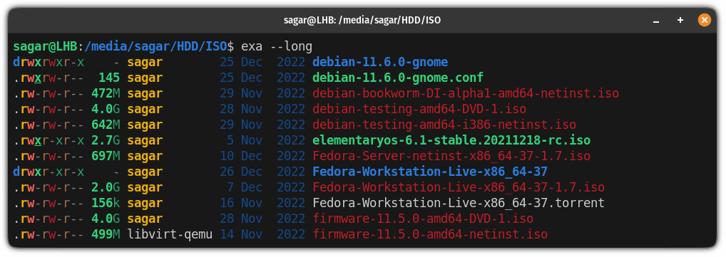 list files with permissions and file size on linux