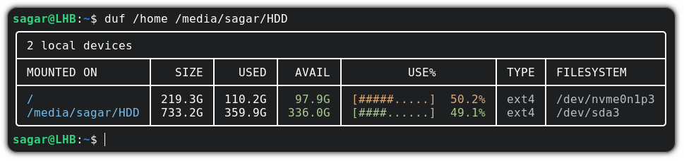 list specific drives using duf command