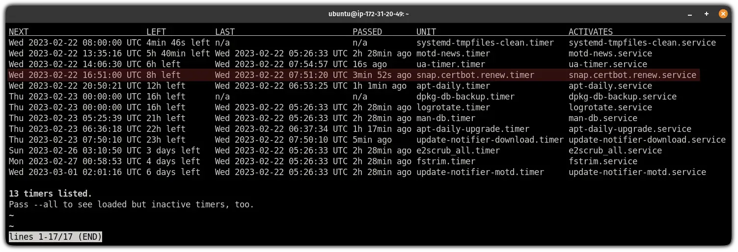 list timers on Ubuntu