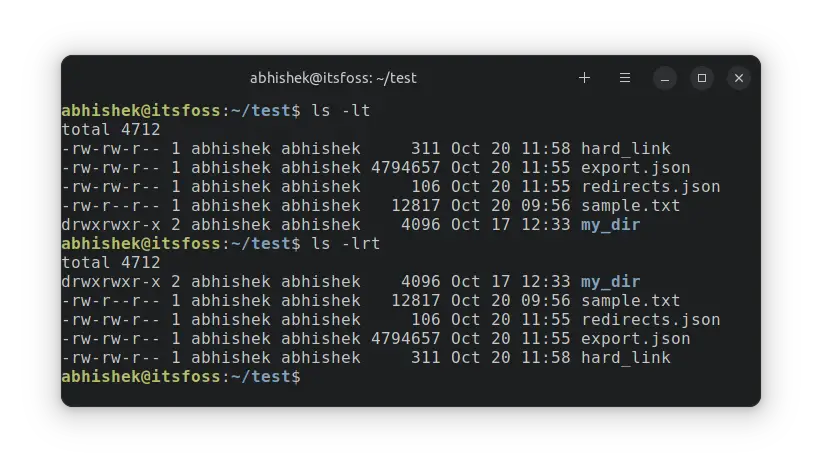 Reverse sort by time with ls command