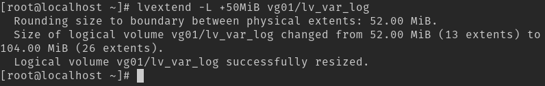 lvextend command extends the logical volume