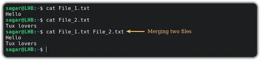 merging two files using cat command in linux