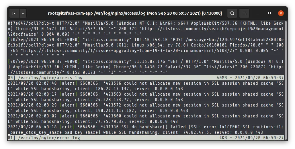 Viewing multiple log files with multitail