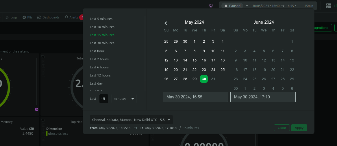 Choose time frame for the syste stats in Netdata