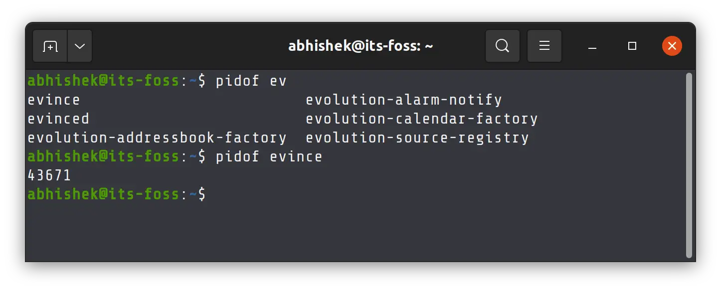 Example of pidof command which is used for finding PID of a process in Linux