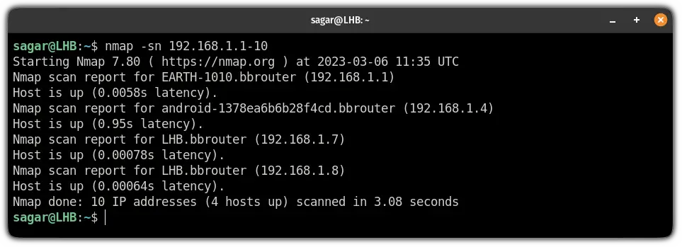 ping sweep multiple hosts by specifying IP range in linux