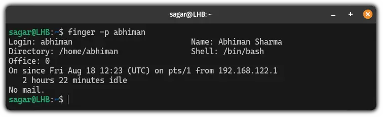 Prevent showing plan, project, and PGP key fields while using the finger command in Linux