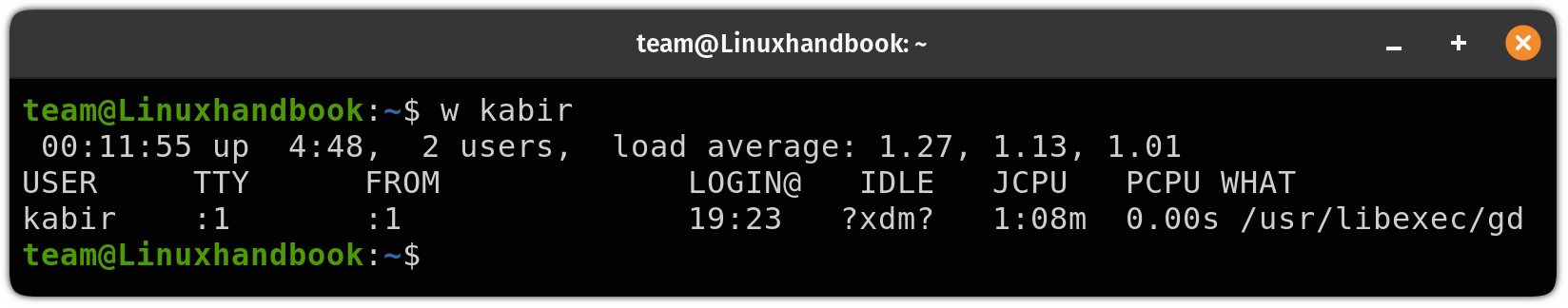 Print information of a specific user only with the w command