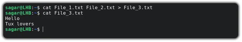 merge two files using cat command in linux