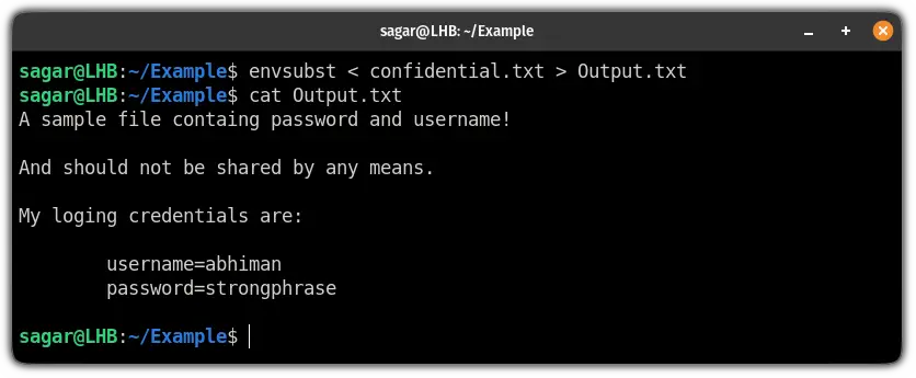 redirect envsubst output to file on linux