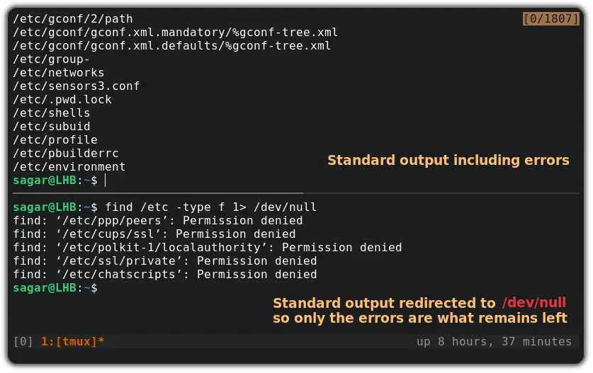 redirect output to dev null