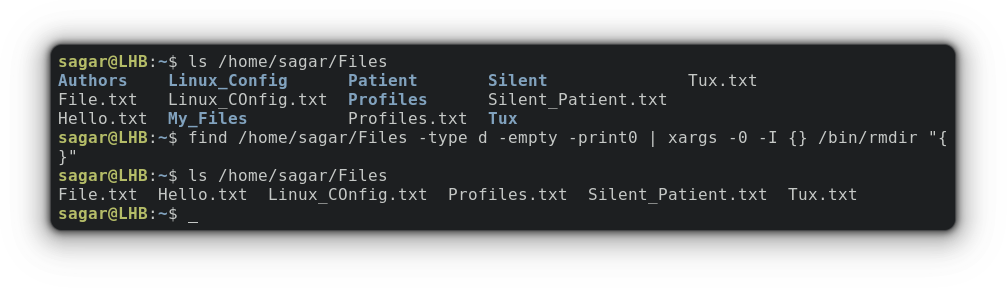 Delete empty directories using xargs with find command