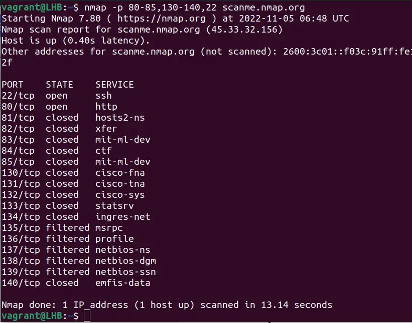 Scan multiple ports with nmap