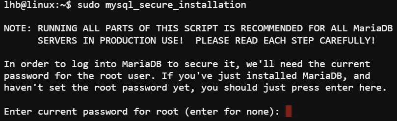 Securing MariaDB installation