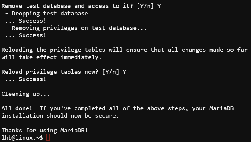 Securing MariaDB installation