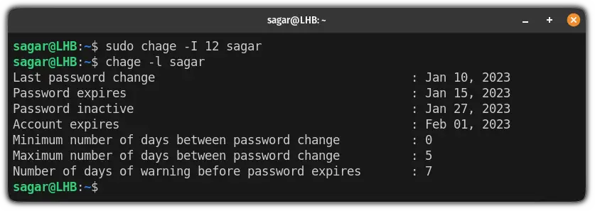 set account inactivity time after password expiry in Linux