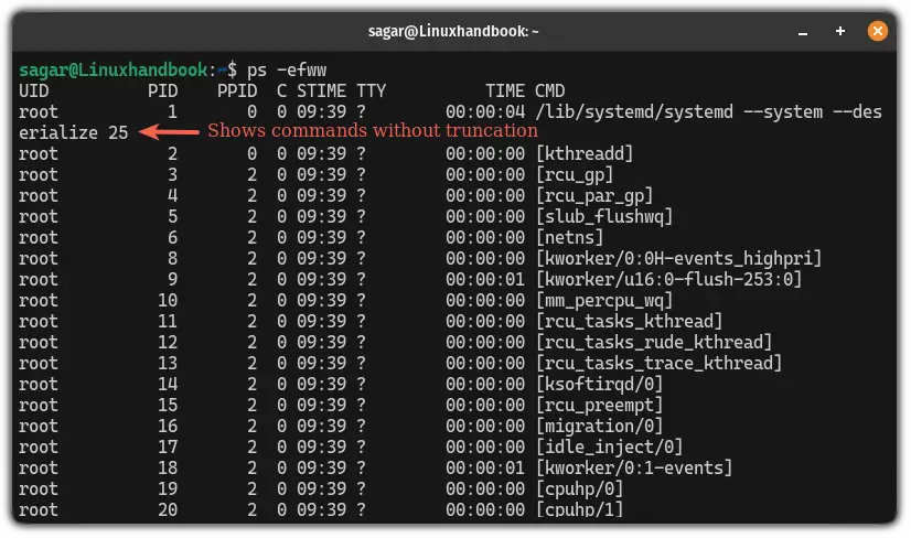 Show execution command without truncation with the ps -ef command