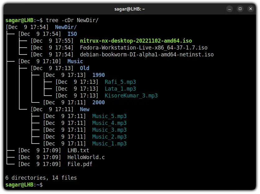 sort files based on last modification using the tree command in linux