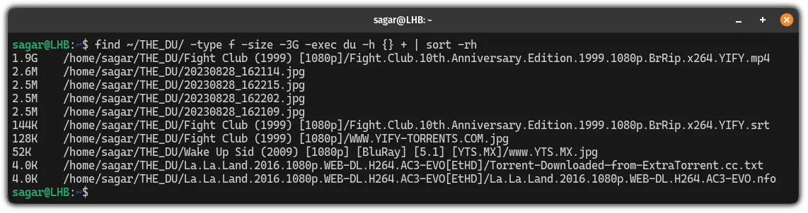 Sort files less than specific filesize