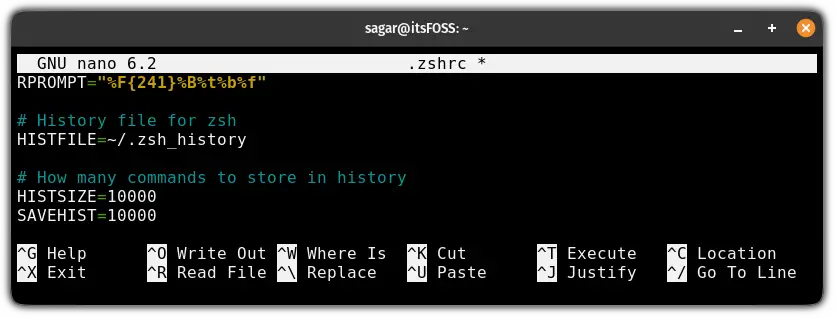 Specify how many commands to save in zsh history