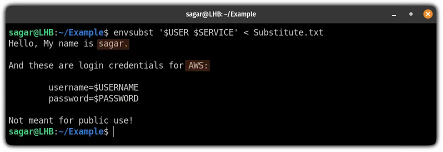 substitue specific variables using envsubst with SHELL-FORMAT on linux