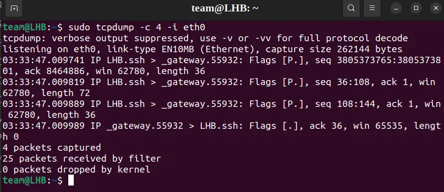 Presetting packet count with tcpdump