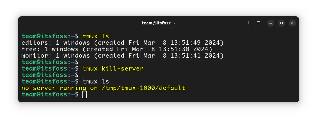 Terminate Tmux sessions using kill-server command