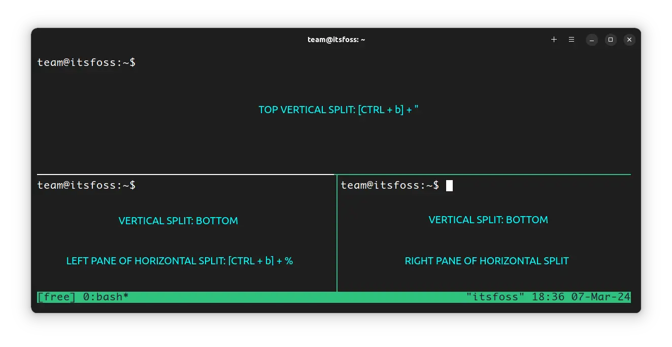 Vertical and Horizontal split in one TMUX window