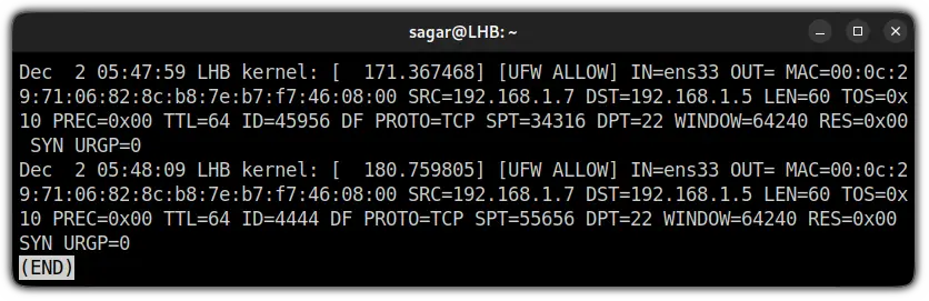 ufw firewall logs including logging rules