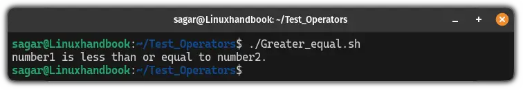 Use >= operator in bash