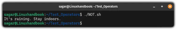 Use ! NOT operator in bash