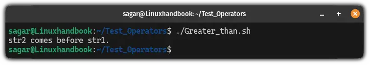 Use > operator to comapre strings in bash