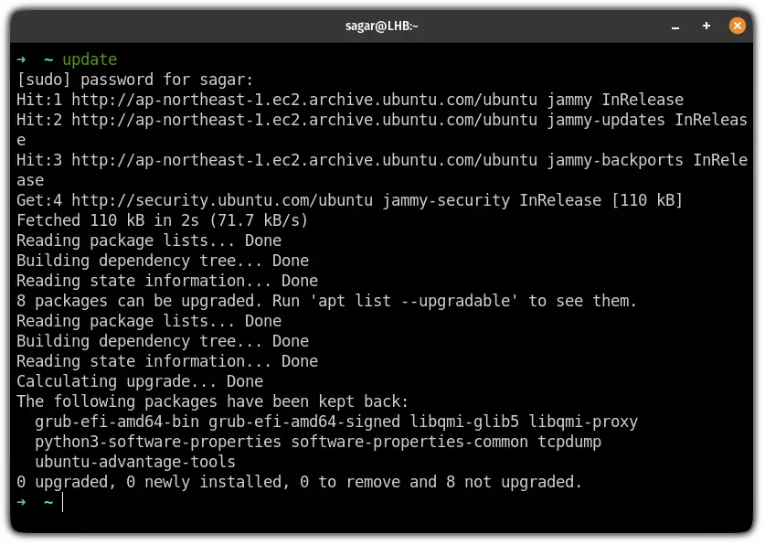 use alias to update and upgrade packages on zsh