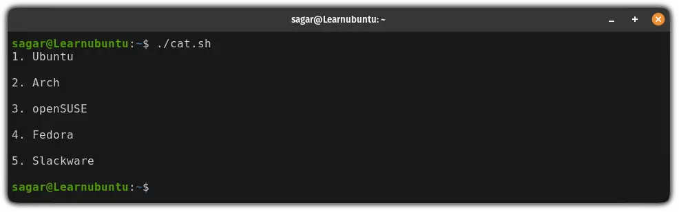 use cat command to read line by line in bash