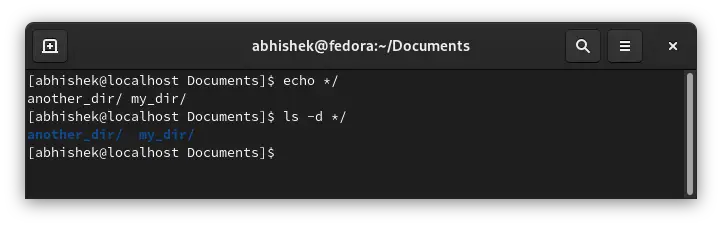 Using echo command to list directories only in Linux command line