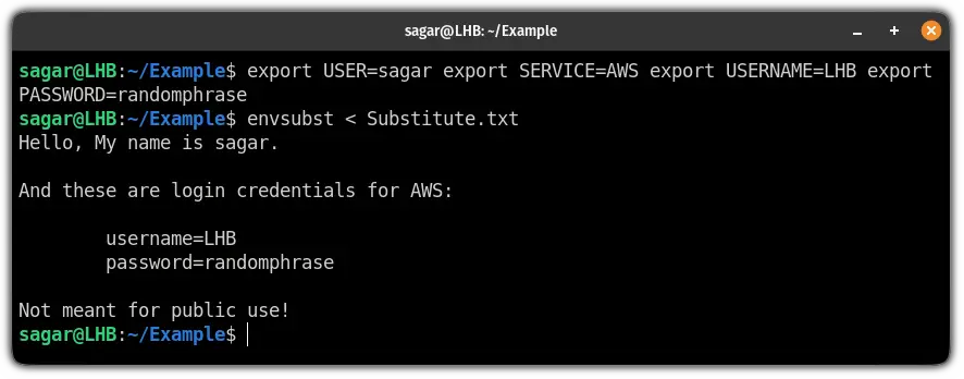 use envsubst command to substitute environment variables