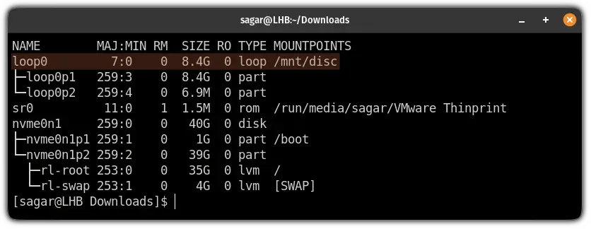 use lsblk command to list mounted drives