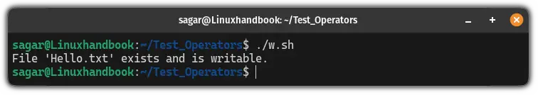 Use of the -w operator in bash