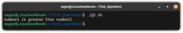 Use the gt bash operator