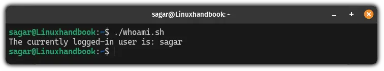 Use the whoami command in bash script to find the current user account in linux