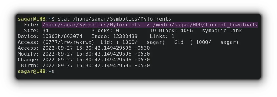 use stat command to find source of symbolic link