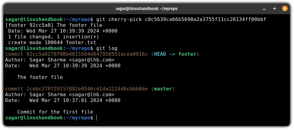 Verify if the commit was moved successfully to correct branch