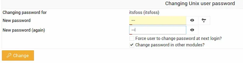 changing password in webmin