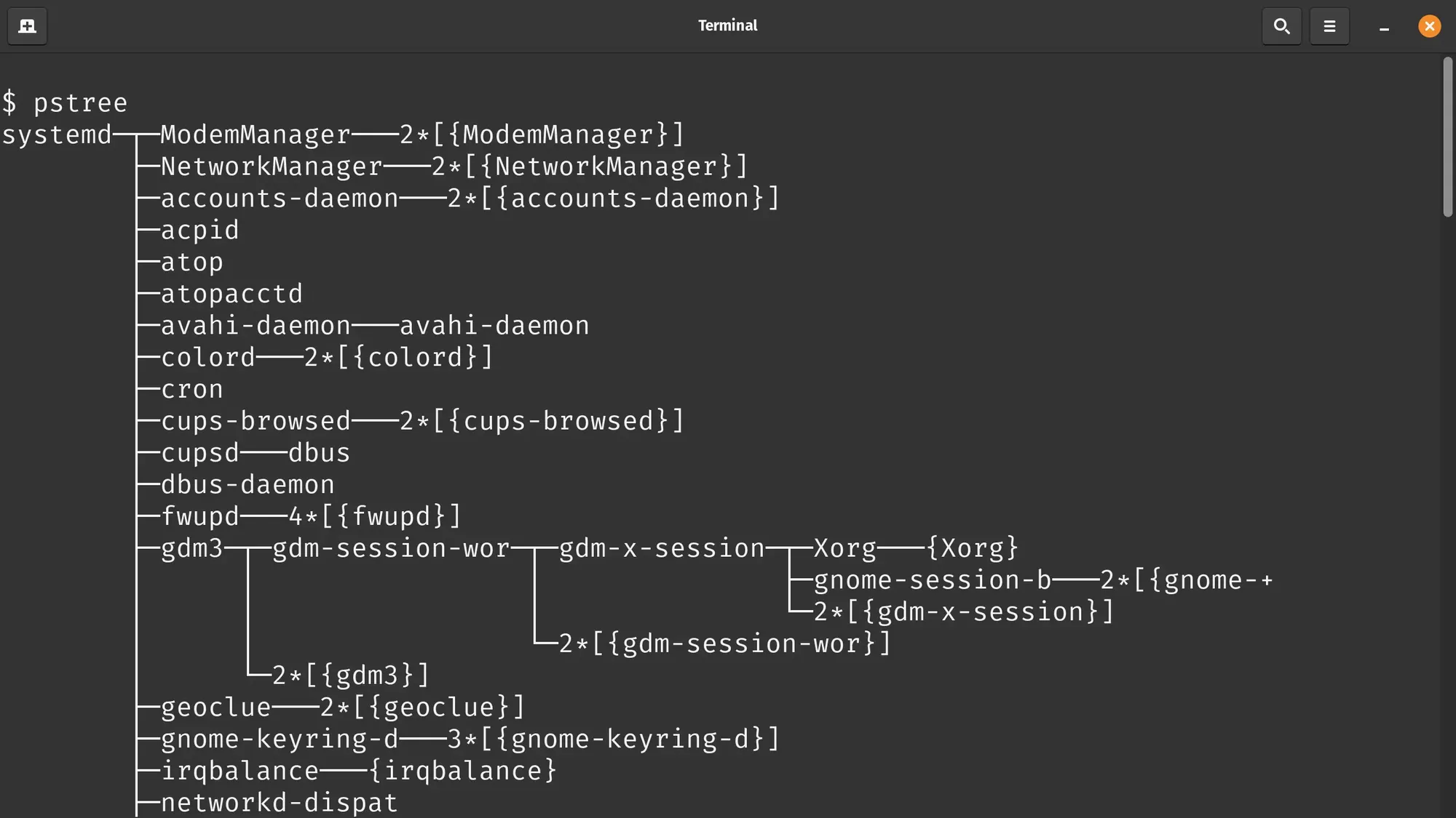 partial output of pstree command