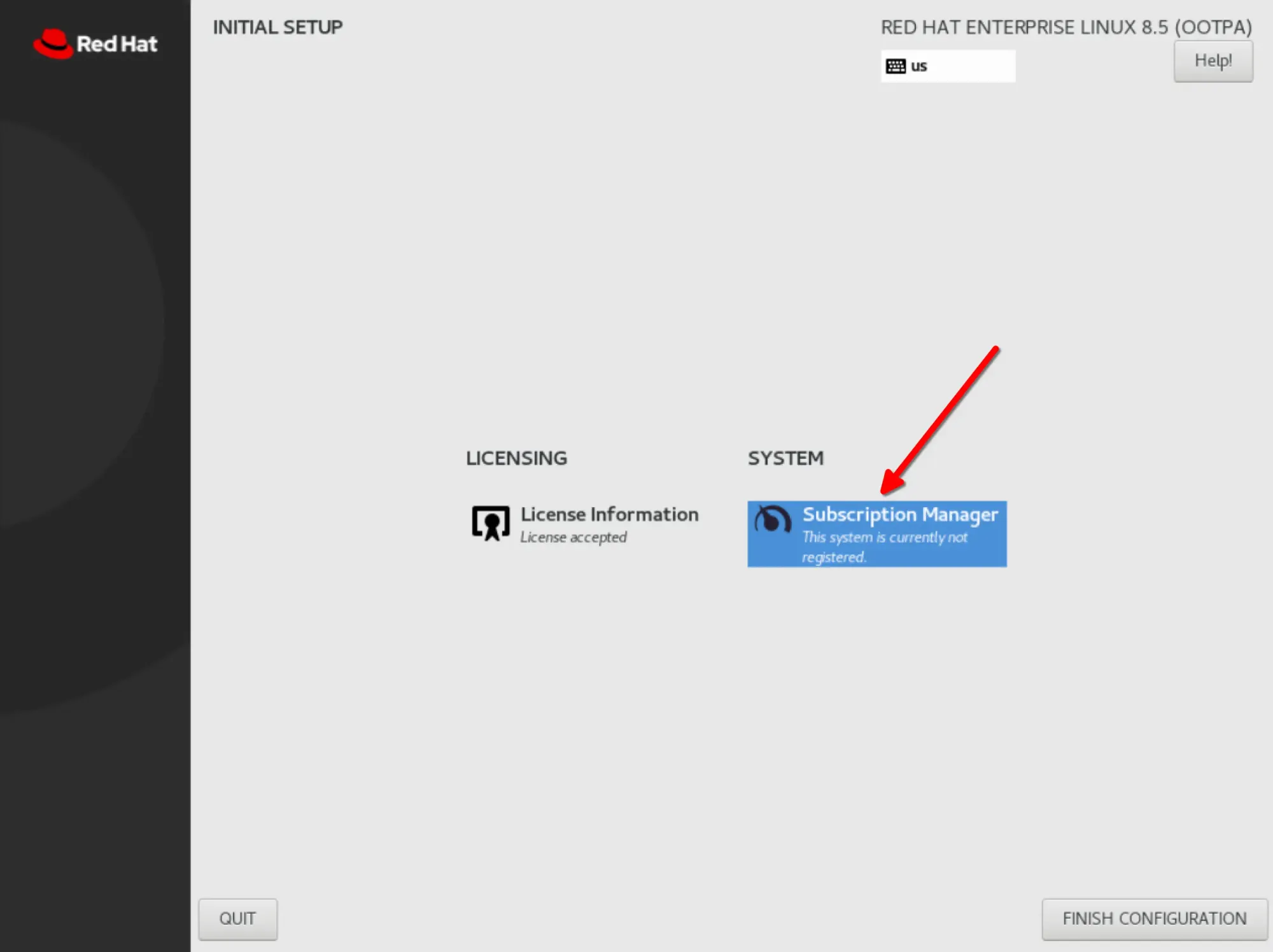 image of registering system during post-install setup