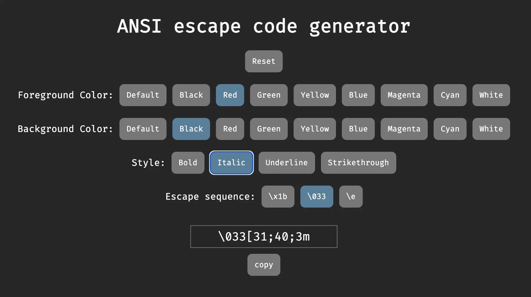 ANSI escape code generator