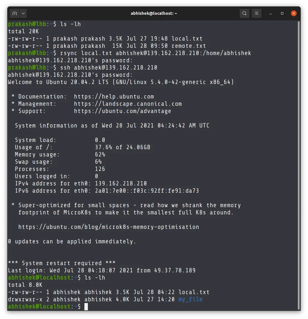 Copying files to remote Linux system over SSH using rsync command