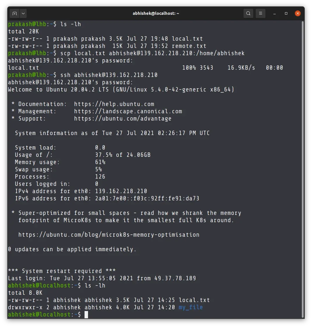 Copying files to remote Linux system over SSH using scp command