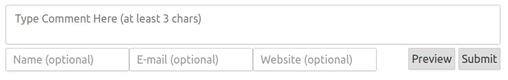 Isso Comment Box including optional Name, Email and Website boxes with Preview and Submit button.