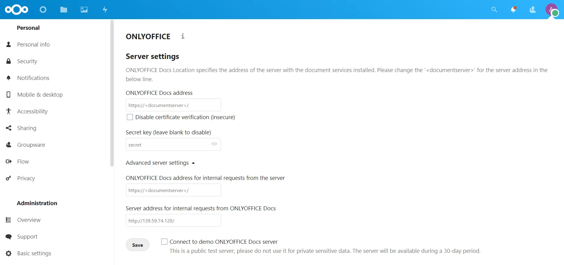 Connecting ONLYOFFICE and Nextcloud